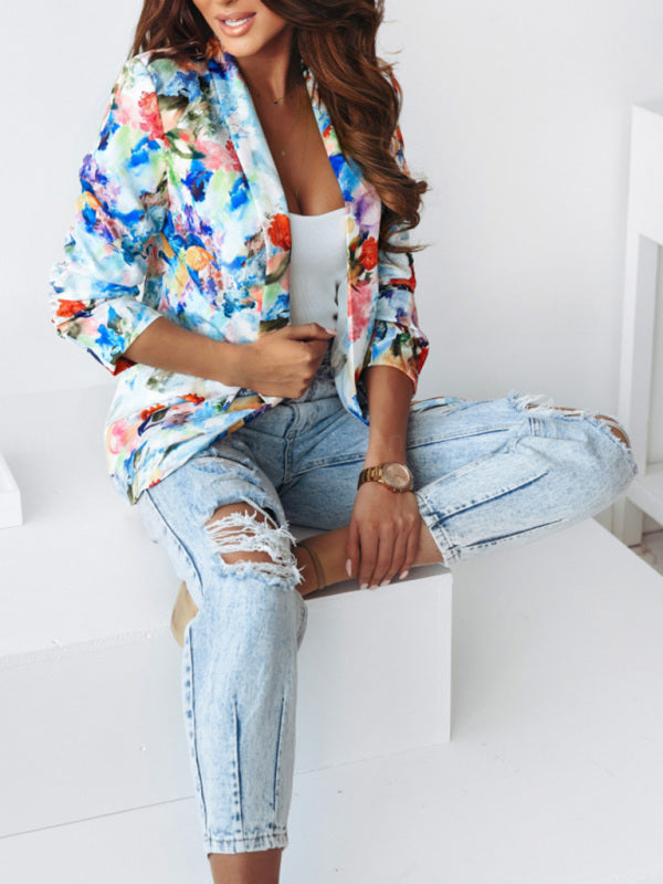 Blue Zone Planet | Floral print spring coat Casual small suit-TOPS / DRESSES-[Adult]-[Female]-2022 Online Blue Zone Planet