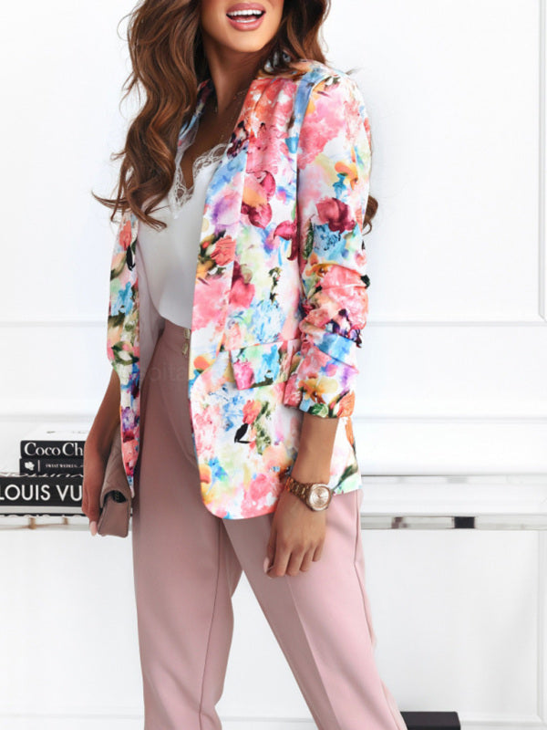 Blue Zone Planet | Floral print spring coat Casual small suit-TOPS / DRESSES-[Adult]-[Female]-2022 Online Blue Zone Planet