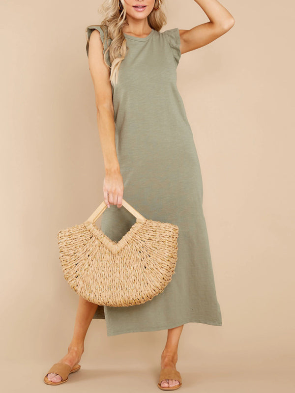 A-line mid-length knitted dress with wooden ears kakaclo