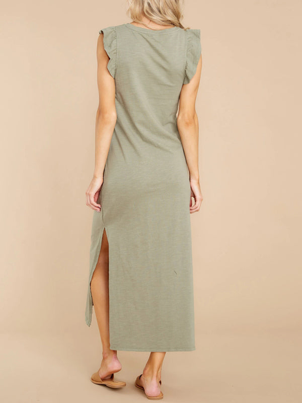 A-line mid-length knitted dress with wooden ears kakaclo