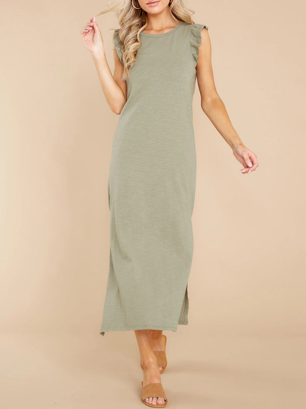 A-line mid-length knitted dress with wooden ears kakaclo