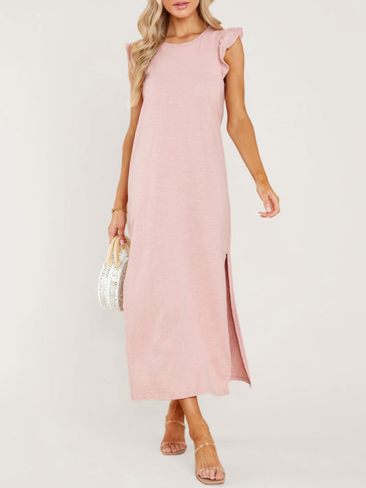 A-line mid-length knitted dress with wooden ears kakaclo