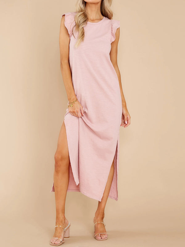 A-line mid-length knitted dress with wooden ears kakaclo