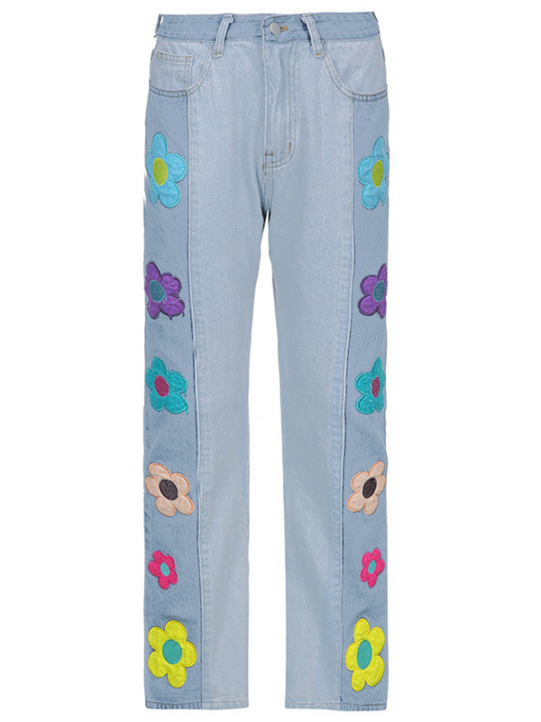 color matching side print high waist bootcut pants jeans BLUE ZONE PLANET