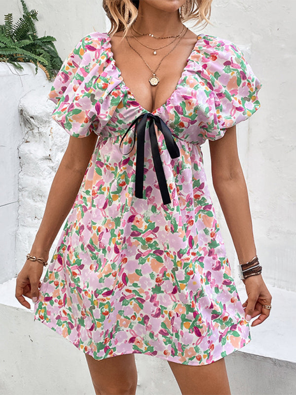 clothing Deep V sexy sweet and spicy fairy dress printed dress kakaclo