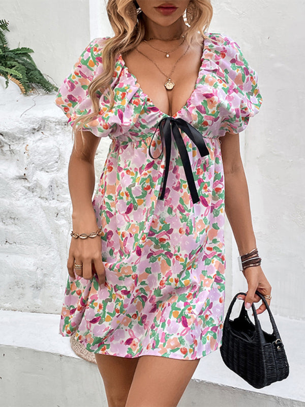 clothing Deep V sexy sweet and spicy fairy dress printed dress kakaclo