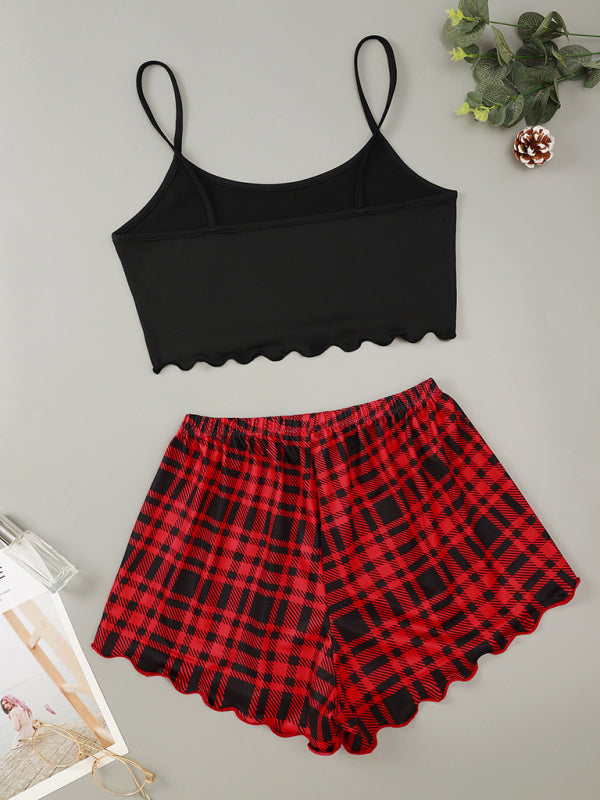 Blue Zone Planet |  Women's Letter HONEY Printed Camisole + Plaid Printed Shorts Homewear Set kakaclo