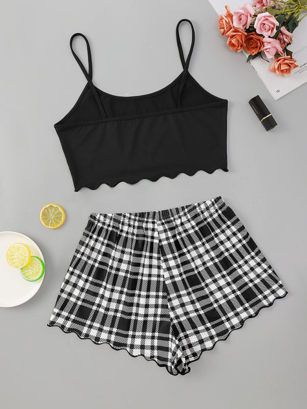 Blue Zone Planet |  Women's Letter HONEY Printed Camisole + Plaid Printed Shorts Homewear Set kakaclo