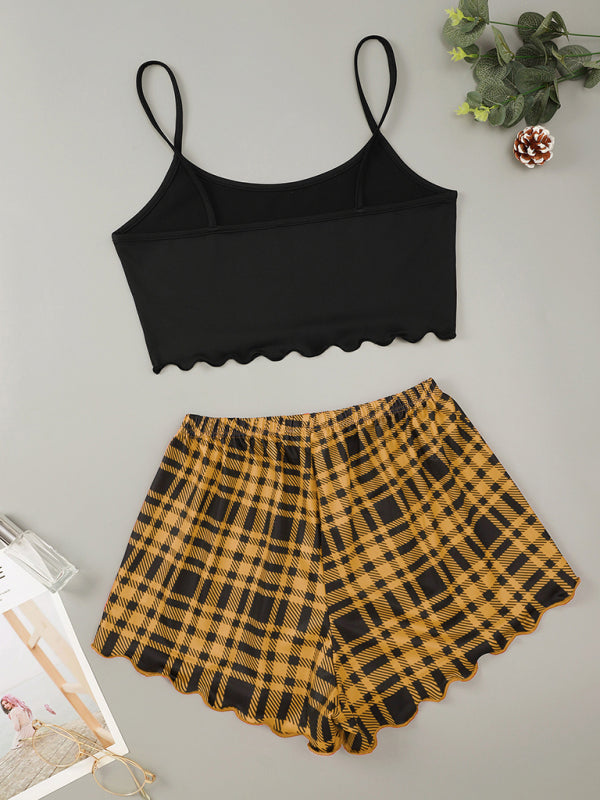 Blue Zone Planet |  Women's Letter HONEY Printed Camisole + Plaid Printed Shorts Homewear Set kakaclo