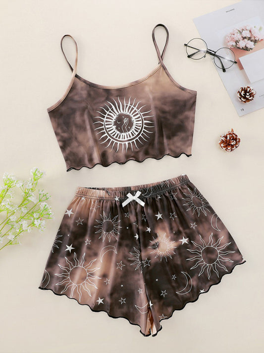 Blue Zone Planet |  Women's Tie-Dye Xingyue Printing Camisole Top + Shorts Homewear Set kakaclo