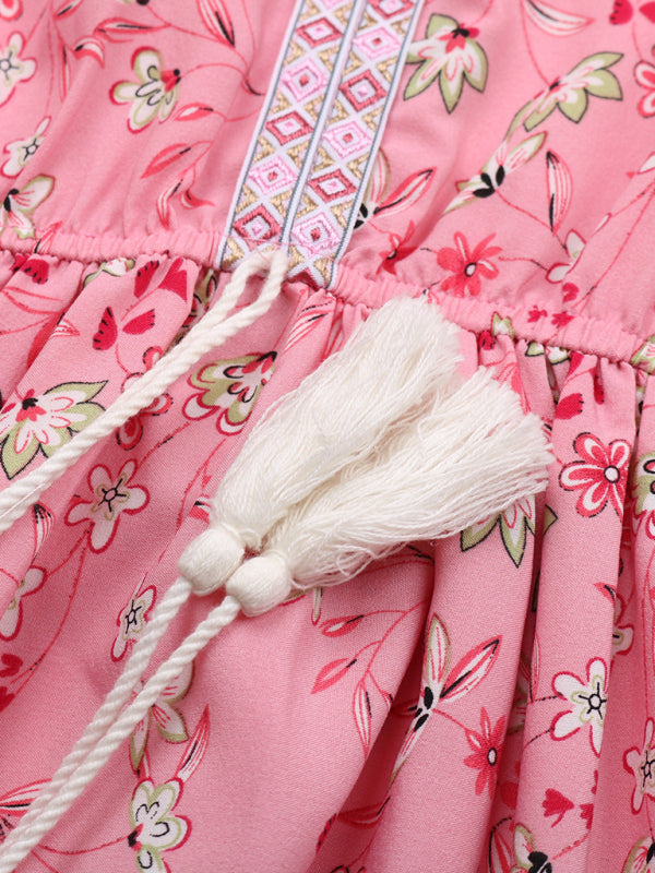 Bohemian Short Sleeve V-Neck Floral Dress kakaclo
