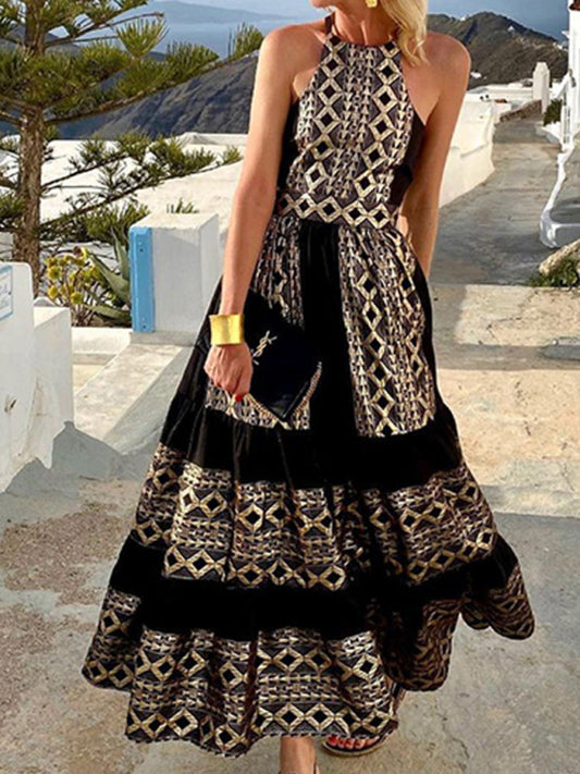 Blue Zone Planet |  Women's Bohemian Ethnic Print Halter Neck Dress kakaclo