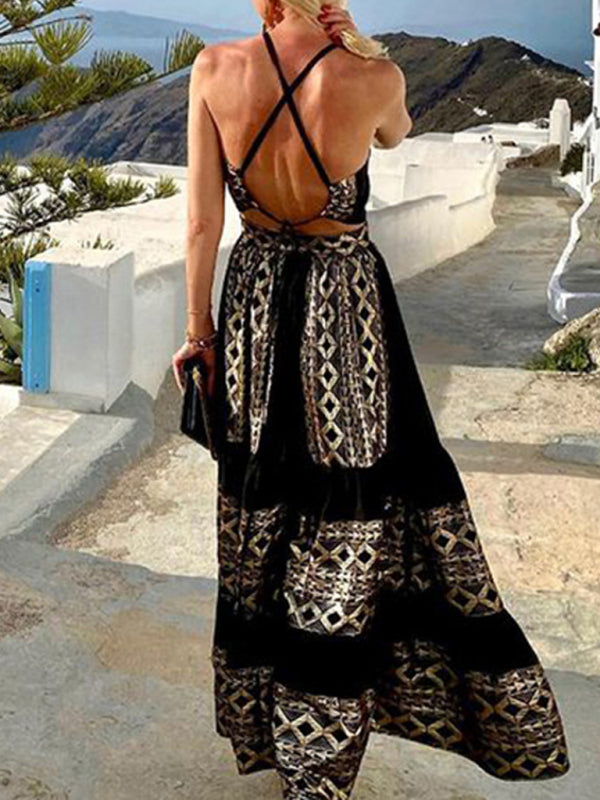 Blue Zone Planet |  Women's Bohemian Ethnic Print Halter Neck Dress kakaclo