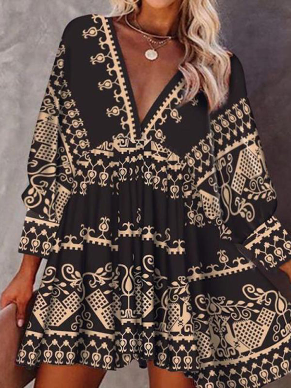 Blue Zone Planet |  Bohemian Ethnic Style 3/4 Sleeve Dress BLUE ZONE PLANET