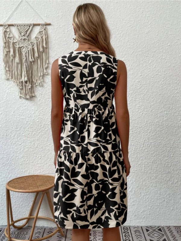 Blue Zone Planet |  Floral Print V Neck Pleated Print Dress BLUE ZONE PLANET
