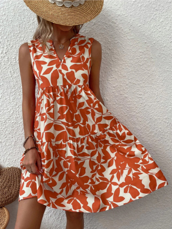 Blue Zone Planet |  Floral Print V Neck Pleated Print Dress BLUE ZONE PLANET