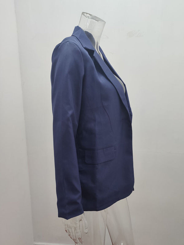 Blue Zone Planet |  Temperament Long-sleeved Jacket Solid Color Suit Collar Loose Single-breasted Suit BLUE ZONE PLANET
