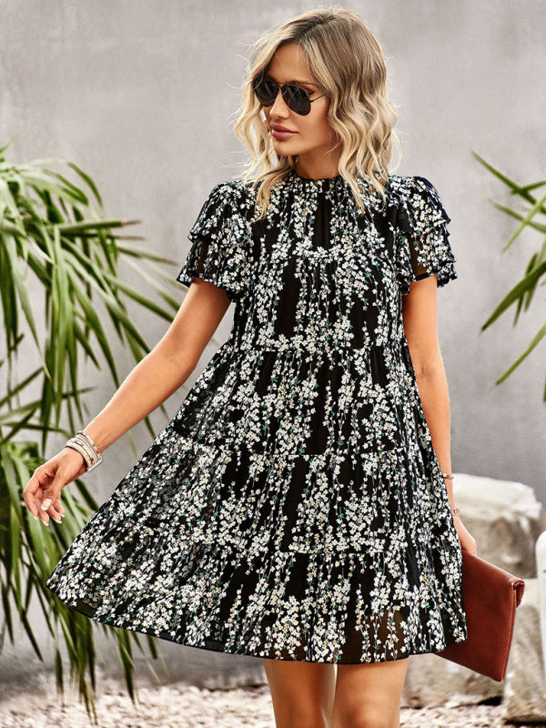 Women's Woven Printed Bohemian Dress-TOPS / DRESSES-[Adult]-[Female]-2022 Online Blue Zone Planet