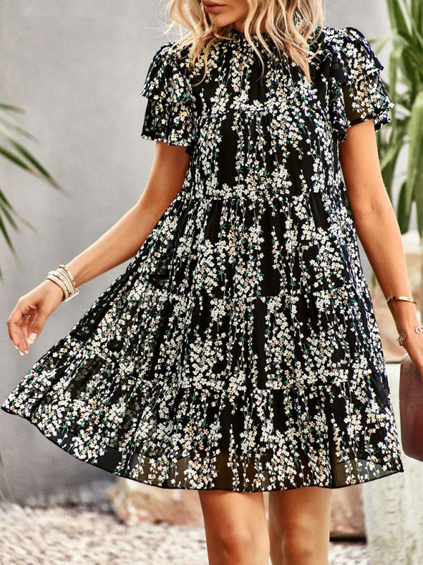 Women's Woven Printed Bohemian Dress-TOPS / DRESSES-[Adult]-[Female]-2022 Online Blue Zone Planet