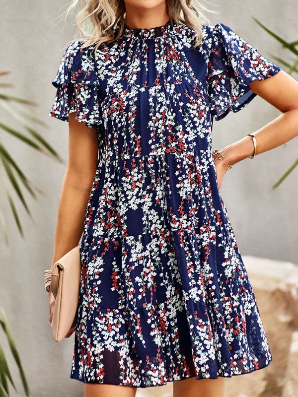 Women's Woven Printed Bohemian Dress-TOPS / DRESSES-[Adult]-[Female]-Purplish blue navy-S-2022 Online Blue Zone Planet