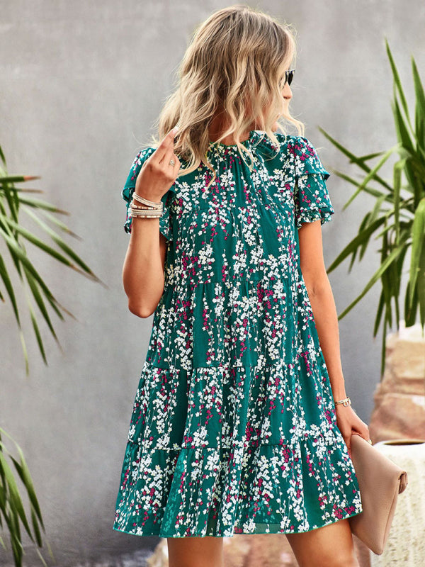 Women's Woven Printed Bohemian Dress-TOPS / DRESSES-[Adult]-[Female]-2022 Online Blue Zone Planet