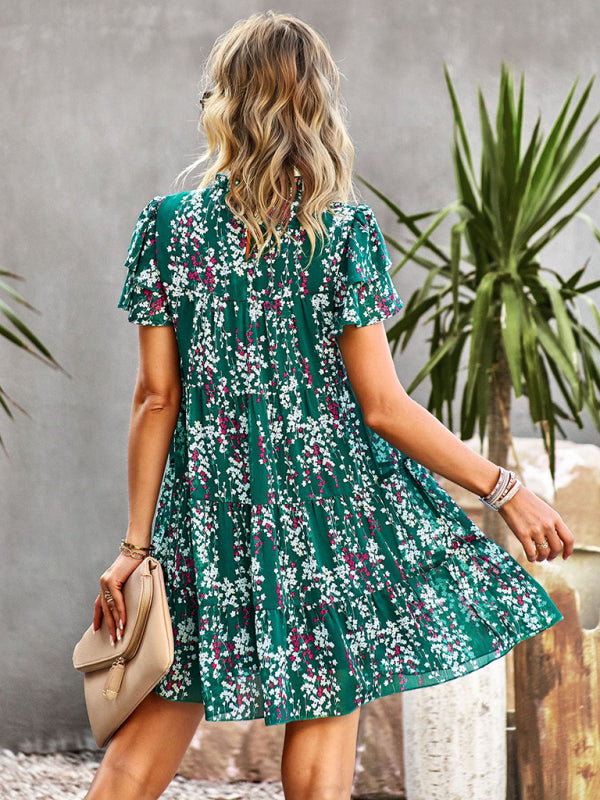 Women's Woven Printed Bohemian Dress-TOPS / DRESSES-[Adult]-[Female]-2022 Online Blue Zone Planet