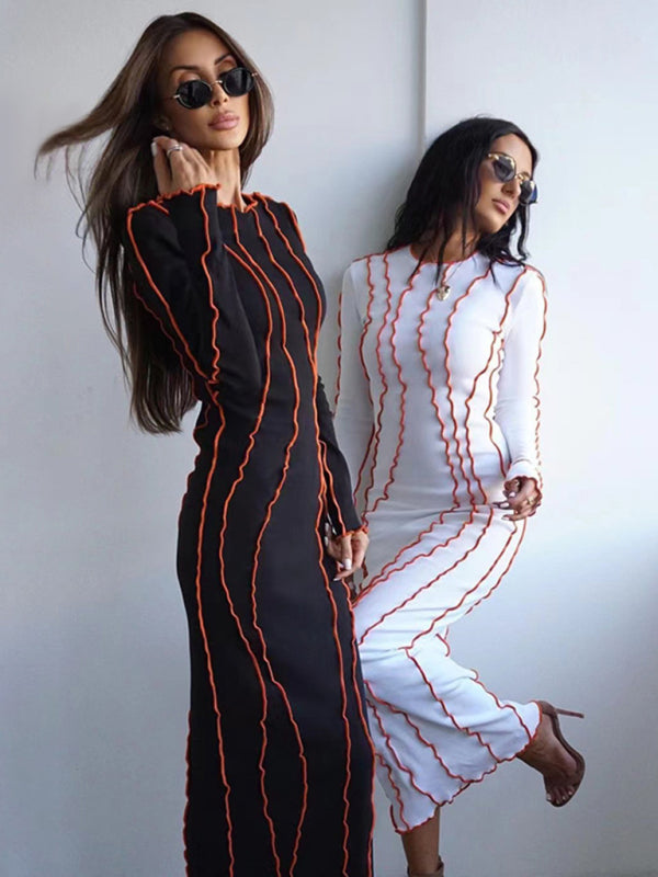 style small pit strip round neck reverse car edge dress kakaclo