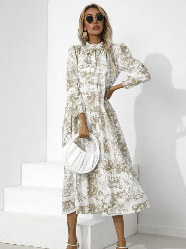 Round Neck Print Loose Cropped Sleeve Dress-TOPS / DRESSES-[Adult]-[Female]-2022 Online Blue Zone Planet