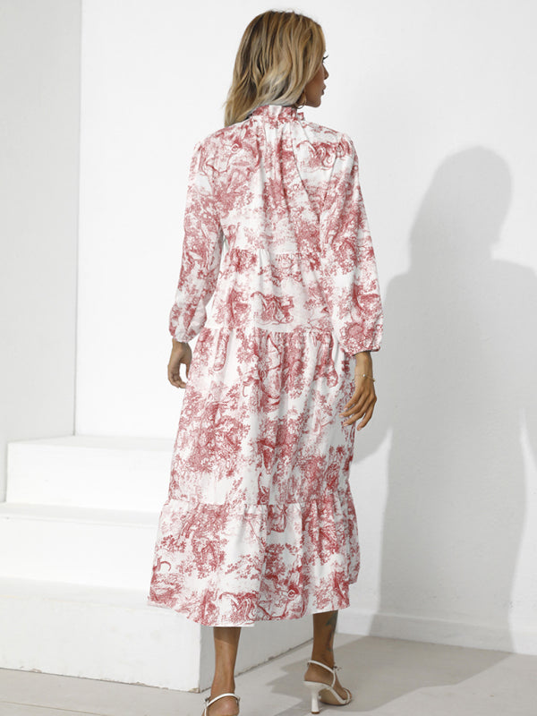 Round Neck Print Loose Cropped Sleeve Dress-TOPS / DRESSES-[Adult]-[Female]-2022 Online Blue Zone Planet