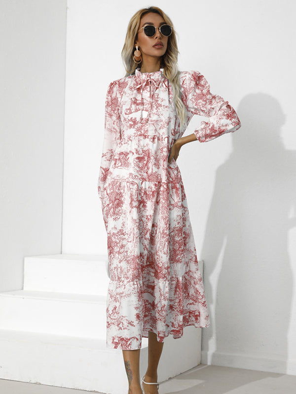 Round Neck Print Loose Cropped Sleeve Dress-TOPS / DRESSES-[Adult]-[Female]-2022 Online Blue Zone Planet