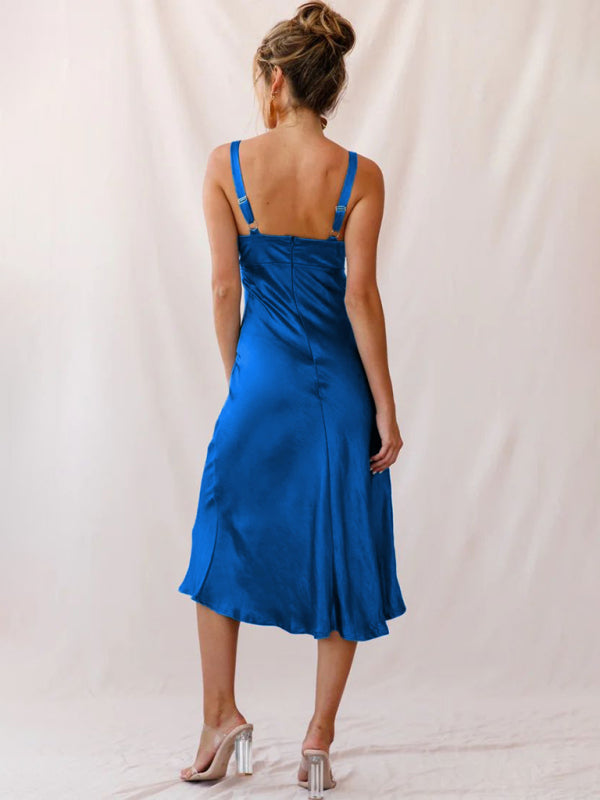 Blue Zone Planet |  Solid Satin Knotted Strap Midi Dress BLUE ZONE PLANET