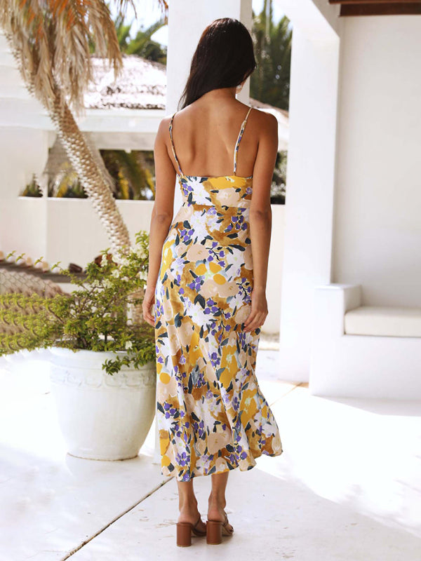 Printed Elegant Slip Midi Dress kakaclo