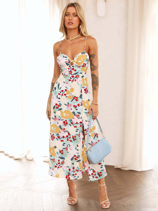 Printed Elegant Slip Midi Dress kakaclo