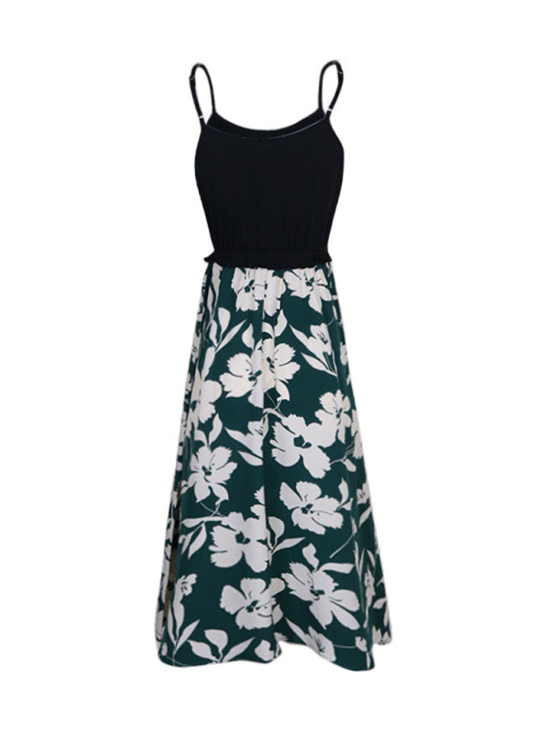 Women's Fashion Flower Stitching Sling Dress BLUE ZONE PLANET