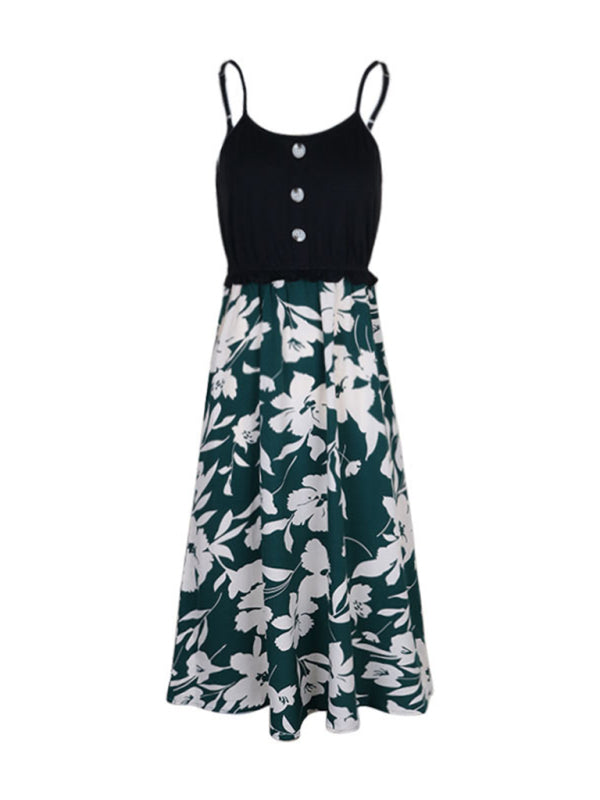 Women's Fashion Flower Stitching Sling Dress BLUE ZONE PLANET