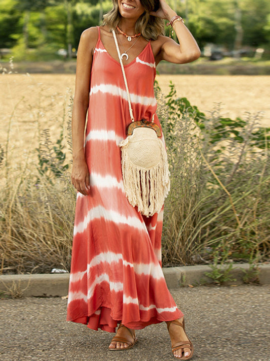 Blue Zone Planet |  Spaghetti strap maxi dress with splicing stripes BLUE ZONE PLANET