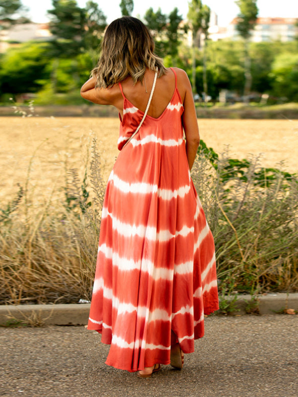 Blue Zone Planet |  Spaghetti strap maxi dress with splicing stripes BLUE ZONE PLANET