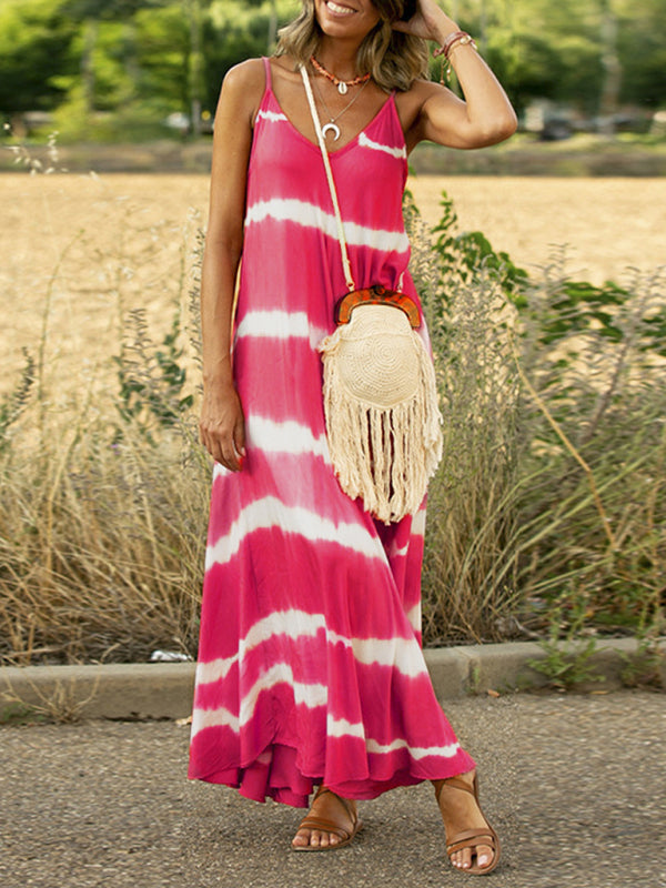 Blue Zone Planet |  Spaghetti strap maxi dress with splicing stripes BLUE ZONE PLANET