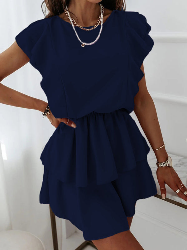 Blue Zone Planet |  Loose Ruffle Short Sleeve Double Layer Dress BLUE ZONE PLANET