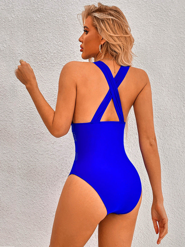 Blue Zone Planet |  Swimsuit Slimming Seaside Conservative One-piece Swimsuit Solid Color Swimsuit BLUE ZONE PLANET