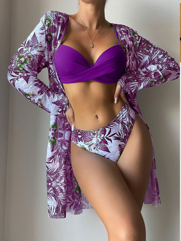 Blue Zone Planet |  New Swimsuit Fashion Three-piece Bikini Mesh Split Swimsuit BLUE ZONE PLANET