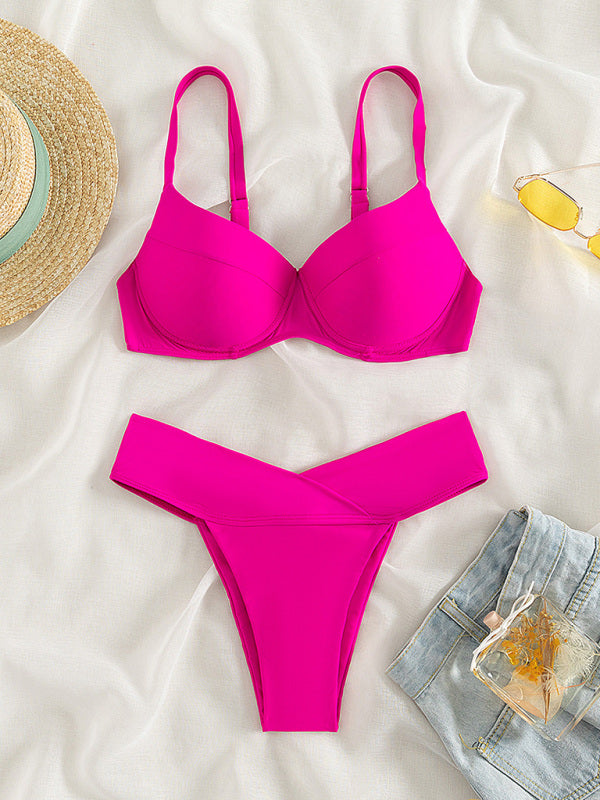 Blue Zone Planet |  Bikini Solid Color Swimsuit Sexy Split Foreign Trade Swimsuit BLUE ZONE PLANET