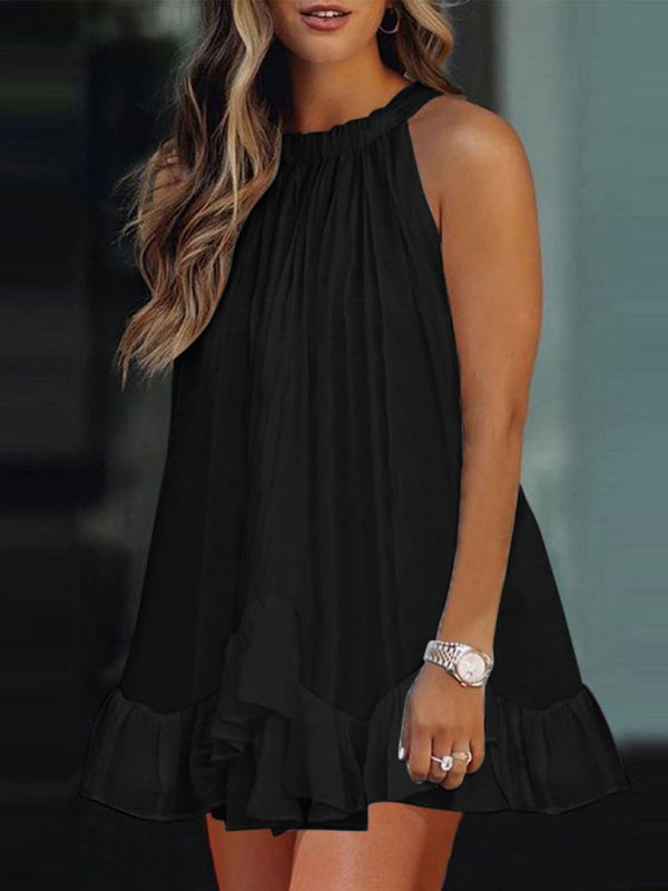 Blue Zone Planet |  Halter Neck Ruffle Sleeveless Pleated Dress BLUE ZONE PLANET