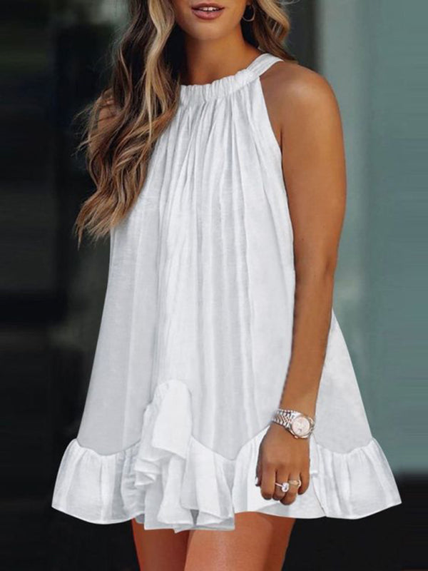 Blue Zone Planet |  Halter Neck Ruffle Sleeveless Pleated Dress BLUE ZONE PLANET