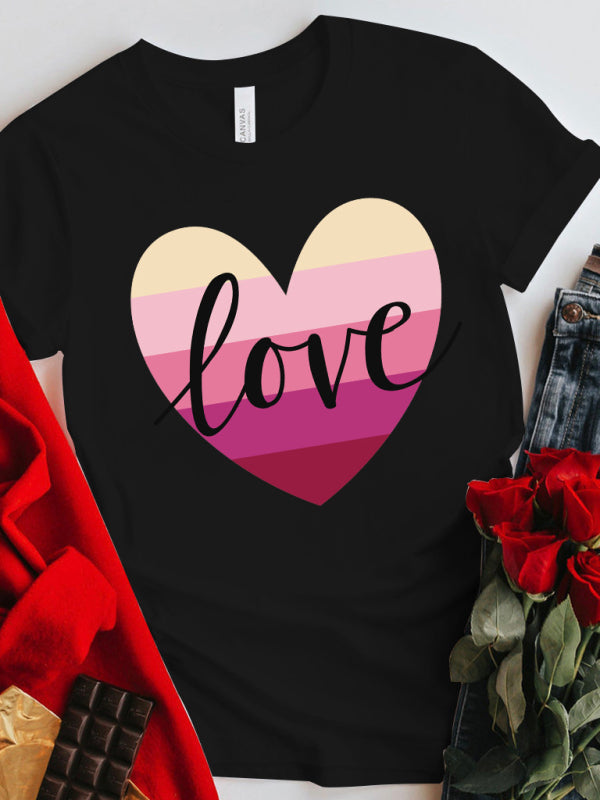 Blue Zone Planet |  Mother's Day Valentine's Day gradient heart LOVE print T-shirt top kakaclo