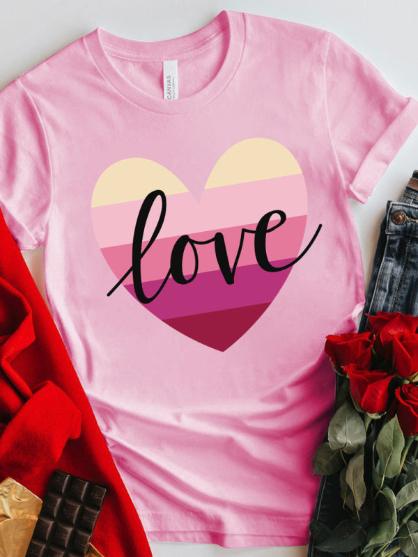 Blue Zone Planet |  Mother's Day Valentine's Day gradient heart LOVE print T-shirt top kakaclo