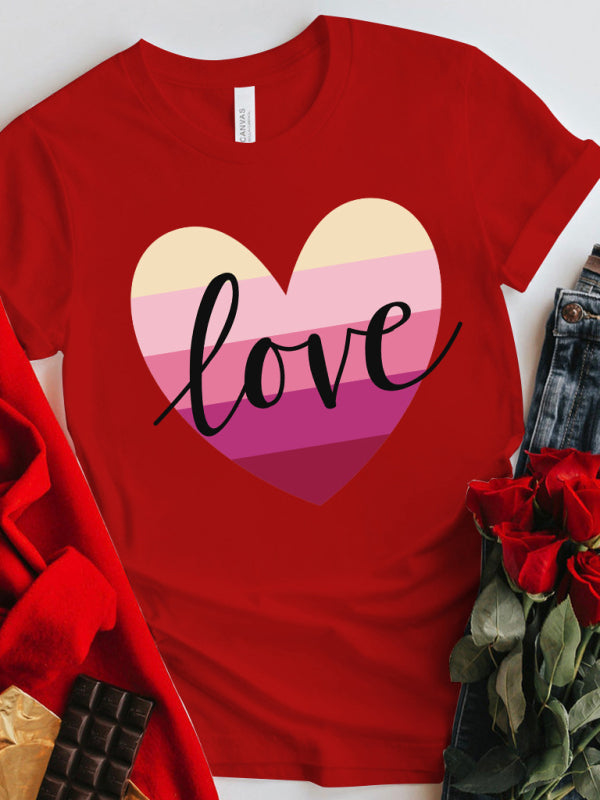 Blue Zone Planet |  Mother's Day Valentine's Day gradient heart LOVE print T-shirt top kakaclo