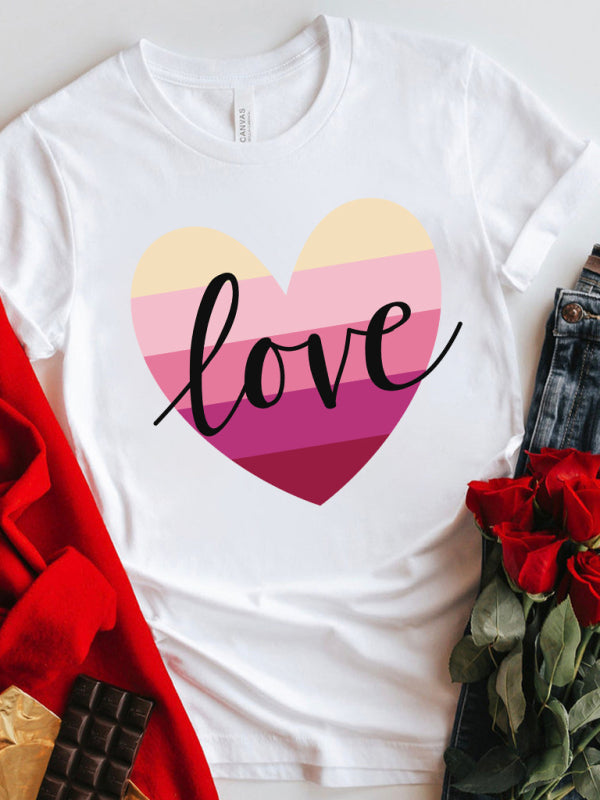 Blue Zone Planet |  Mother's Day Valentine's Day gradient heart LOVE print T-shirt top kakaclo