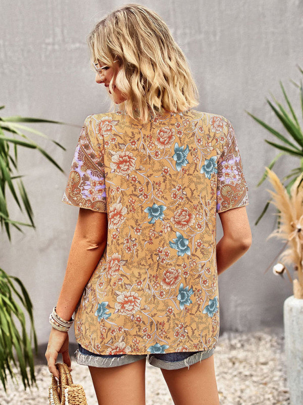 Blue Zone Planet |  V Neck Short Sleeve Printed Short Sleeve Shirt BLUE ZONE PLANET