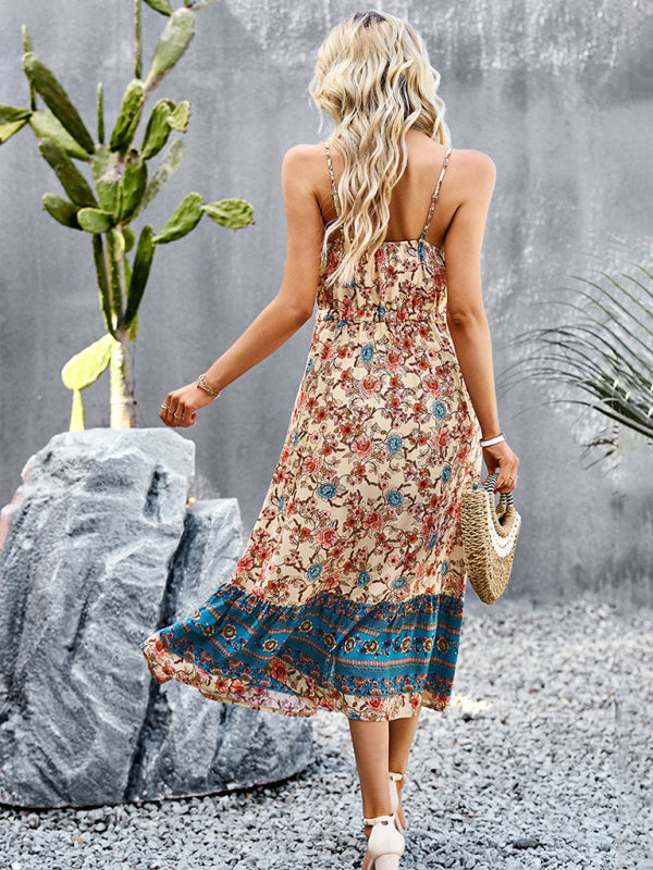 Blue Zone Planet |  bohemian vacation style slit spaghetti strap dress BLUE ZONE PLANET